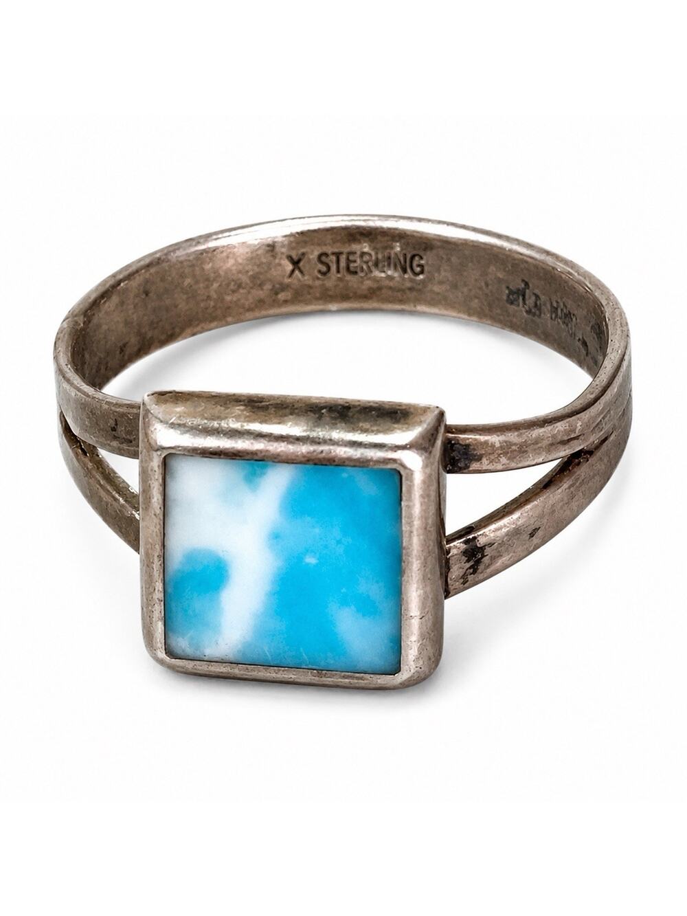 Vintage TAXCO 925 Sterling Silver Larimar Gemstone Ring Size 8 Handmade